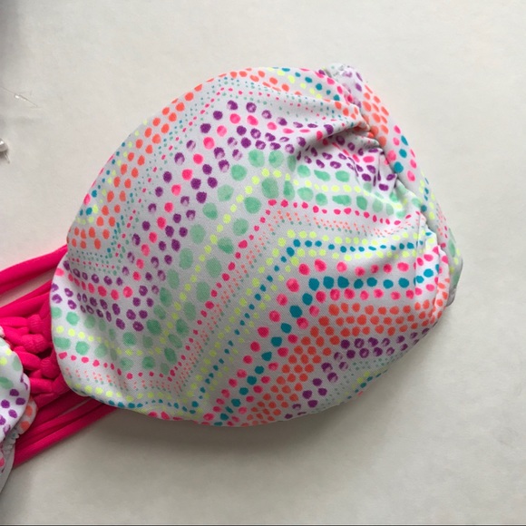 PINK colorful strapless Padded swim top - Picture 2 of 5